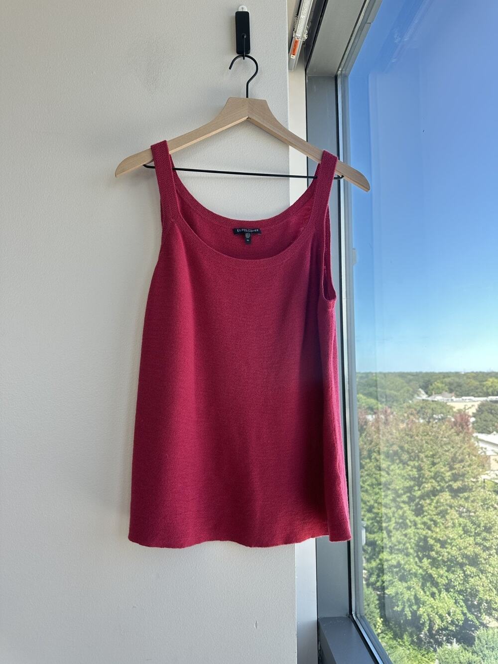 Eileen Fisher Italian Yarn 100% Wool Red Knit Scoop neck Tank Top Sz 1X
